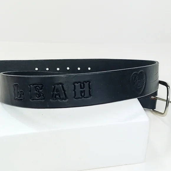 LEAH Personalized Black Leather Belt 32 - Picture 7 of 11